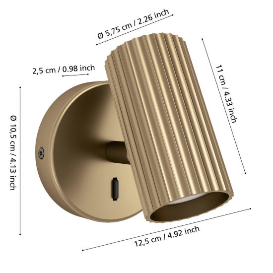 Eglo portillo applique per comodino camera da letto gu10 11cm moderna ottone