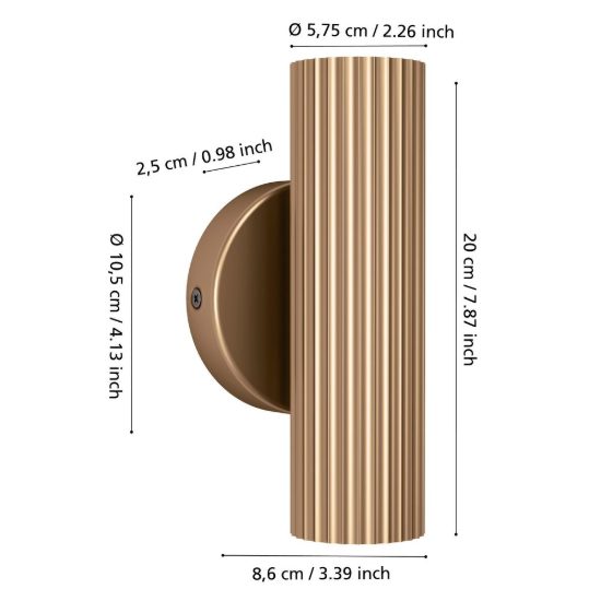 Eglo portillo applique 2 luci gu10 20cm per soggiorno moderna ottone