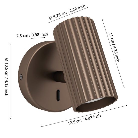 Eglo portillo applique per comodino camera da letto gu10 11cm moderna bronzo