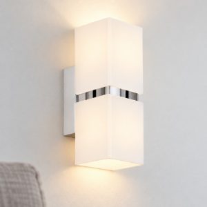 Eglo passa applique 2 luci gu10 led 5,6w 3000k 17cm per soggiorno moderna cromo e bianca