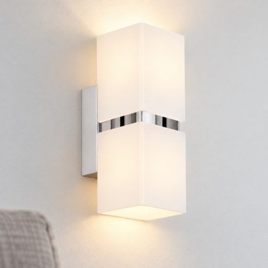 Eglo passa applique 2 luci gu10 led 5,6w 3000k 17cm per soggiorno moderna cromo e bianca