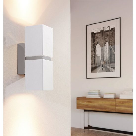 Eglo passa applique 2 luci gu10 led 5,6w 3000k 17cm per soggiorno moderna cromo e bianca