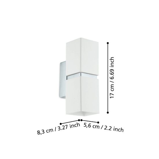 Eglo passa applique 2 luci gu10 led 5,6w 3000k 17cm per soggiorno moderna cromo e bianca
