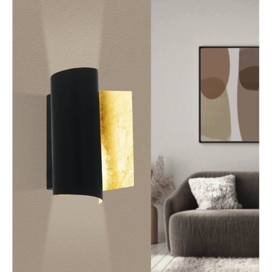 Eglo falicetto applique 25cm per soggiorno moderna nera e oro
