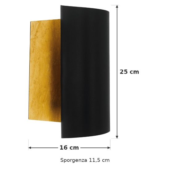 Eglo falicetto applique 25cm per soggiorno moderna nera e oro