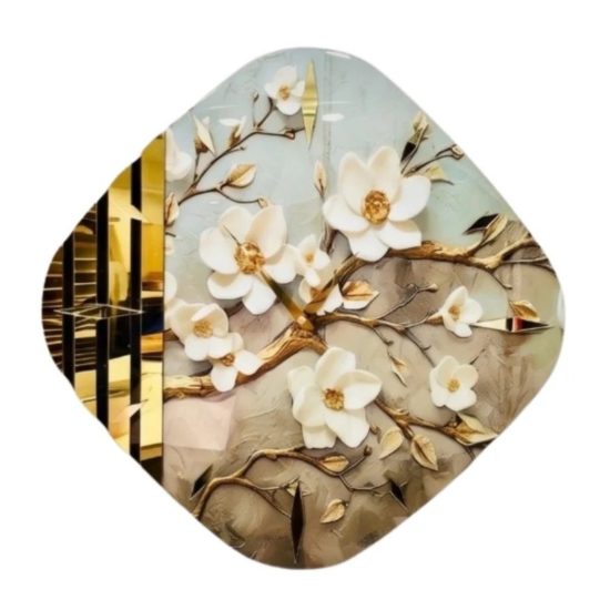 Orologio rotondo a parete in resina albero fiorito dettagli oro lucido