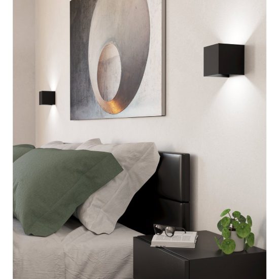 Eglo valmontone applique led 3w 3000k 10cm per camera da letto moderna nera con vetro trasparente