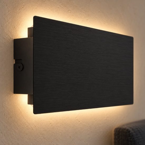 Eglo talamello applique led 6w 3000k 20cm per camera da letto moderna rettangolare nera