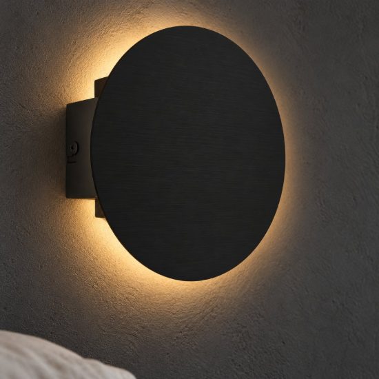 Eglo talamello applique led 4w 3000k 15cm per camera da letto moderna rotonda nera
