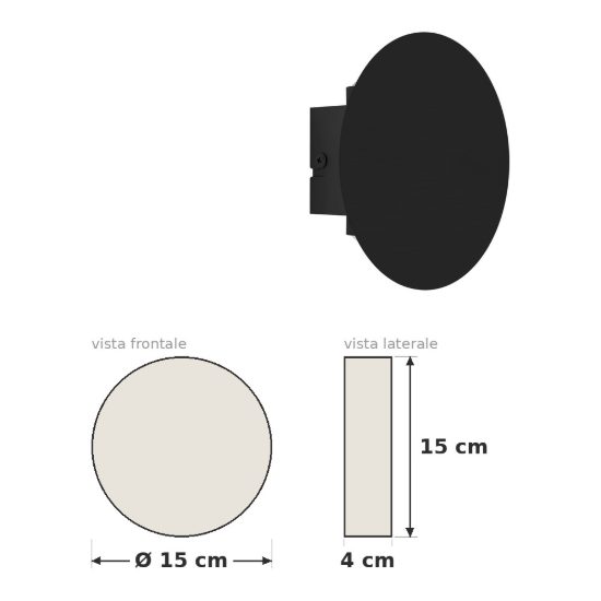 Eglo talamello applique led 4w 3000k 15cm per camera da letto moderna rotonda nera