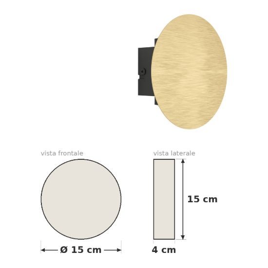 Eglo talamello applique led 4w 3000k 15cm per camera da letto moderna rotonda oro