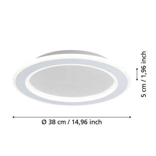 Eglo macchioni plafoniera led 20w cct 2700k 6500k 38cm con telecomando per soggiorno moderna rotonda bianca