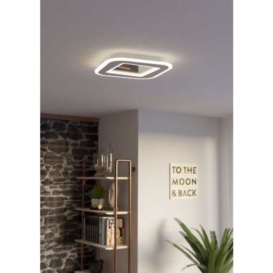 Eglo macchioni plafoniera led 20w cct 2700k 6500k 38cm con telecomando per soggiorno moderna quadrata bianca