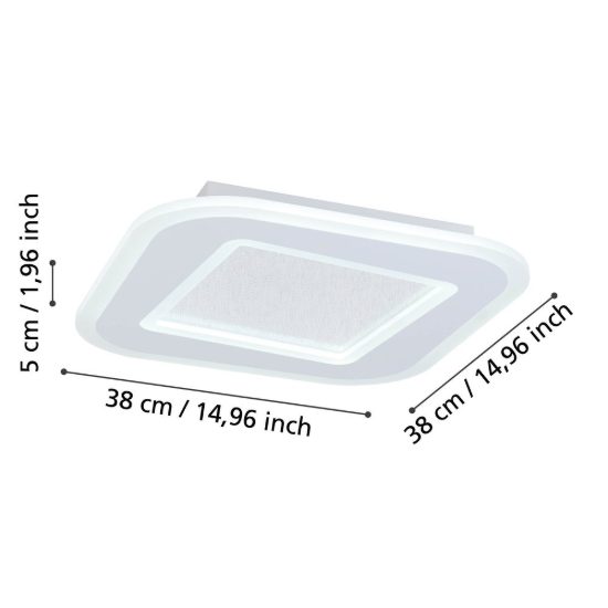 Eglo macchioni plafoniera led 20w cct 2700k 6500k 38cm con telecomando per soggiorno moderna quadrata bianca