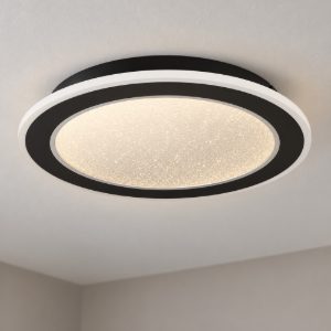 Eglo macchioni plafoniera led 20w cct 2700k 6500k 38cm con telecomando per soggiorno moderna rotonda nera e bianca