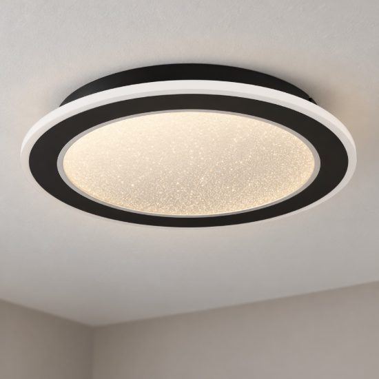 Eglo macchioni plafoniera led 20w cct 2700k 6500k 38cm con telecomando per soggiorno moderna rotonda nera e bianca