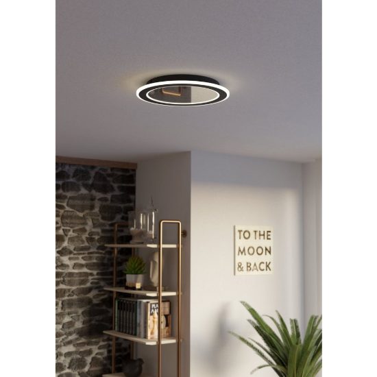 Eglo macchioni plafoniera led 20w cct 2700k 6500k 38cm con telecomando per soggiorno moderna rotonda nera e bianca