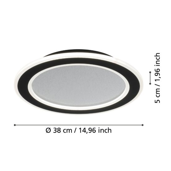 Eglo macchioni plafoniera led 20w cct 2700k 6500k 38cm con telecomando per soggiorno moderna rotonda nera e bianca