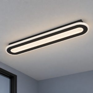 Eglo macchioni plafoniera led 20w cct 2700k 6500k 55cm con telecomando per corridoio moderna ovale nera e bianca
