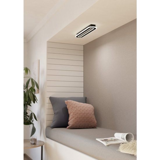 Eglo macchioni plafoniera led 20w cct 2700k 6500k 55cm con telecomando per corridoio moderna ovale nera e bianca