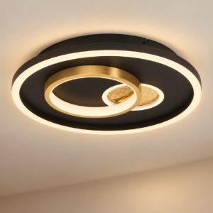 Eglo tiriolo plafoniera led 22,5w 4000k 38cm per soggiorno moderna rotonda nera e oro