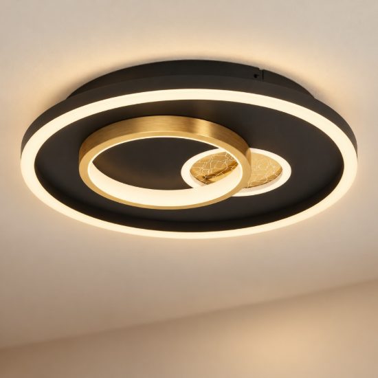 Eglo tiriolo plafoniera led 22,5w 4000k 38cm per soggiorno moderna rotonda nera e oro
