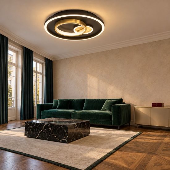 Eglo tiriolo plafoniera led 22,5w 4000k 38cm per soggiorno moderna rotonda nera e oro