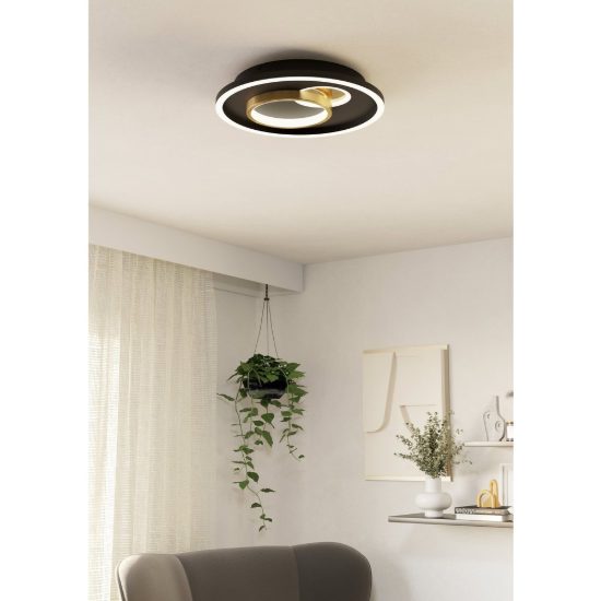 Eglo tiriolo plafoniera led 22,5w 4000k 38cm per soggiorno moderna rotonda nera e oro