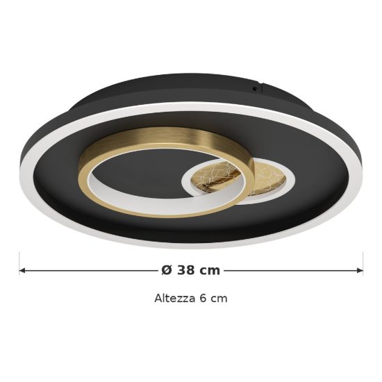 Eglo tiriolo plafoniera led 22,5w 4000k 38cm per soggiorno moderna rotonda nera e oro