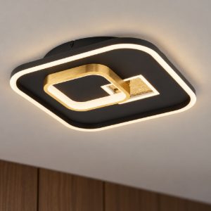 Eglo tiriolo plafoniera led 25,4w 4000k 38cm per soggiorno moderna quadrata nera e oro