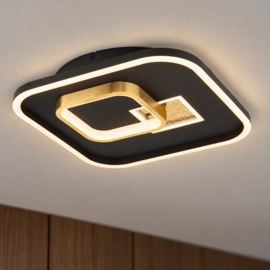 Eglo tiriolo plafoniera led 25,4w 4000k 38cm per soggiorno moderna quadrata nera e oro