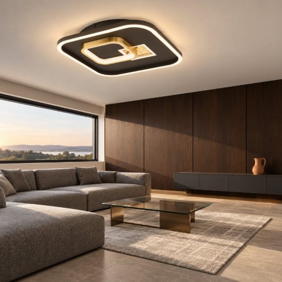 Eglo tiriolo plafoniera led 25,4w 4000k 38cm per soggiorno moderna quadrata nera e oro