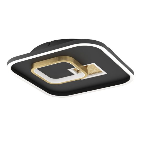 Eglo tiriolo plafoniera led 25,4w 4000k 38cm per soggiorno moderna quadrata nera e oro