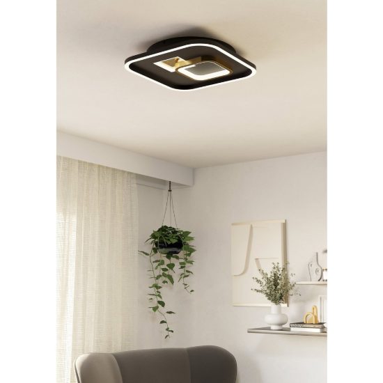 Eglo tiriolo plafoniera led 25,4w 4000k 38cm per soggiorno moderna quadrata nera e oro