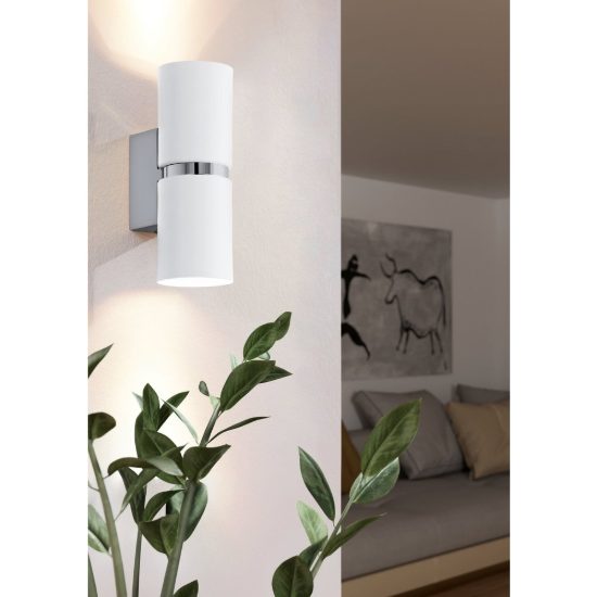 Eglo passa applique 2 luci gu10 led 5,6w 3000k 17cm per camera da letto moderna cromo e bianca