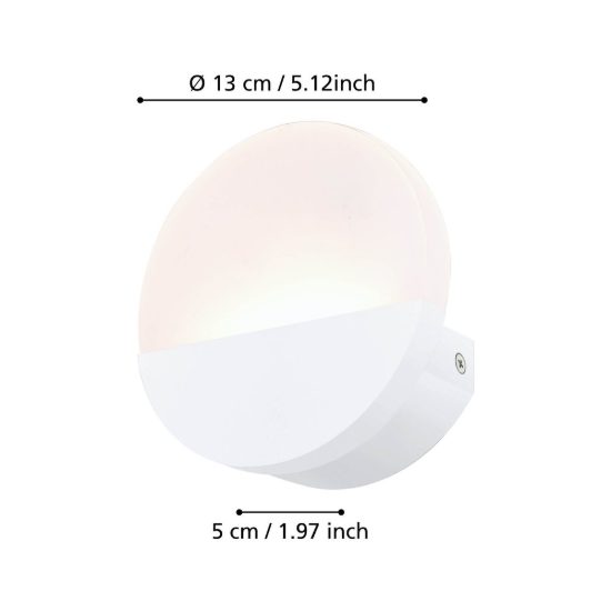 Eglo metrass 1 applique led 4,5w 3000k 13cm per camera da letto moderna bianca