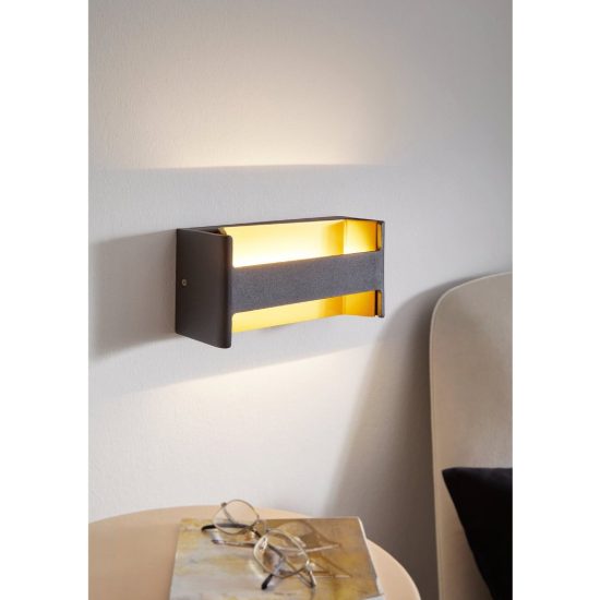 Eglo feloniche applique led 10w 3000k 22cm per camera da letto moderna nera e oro