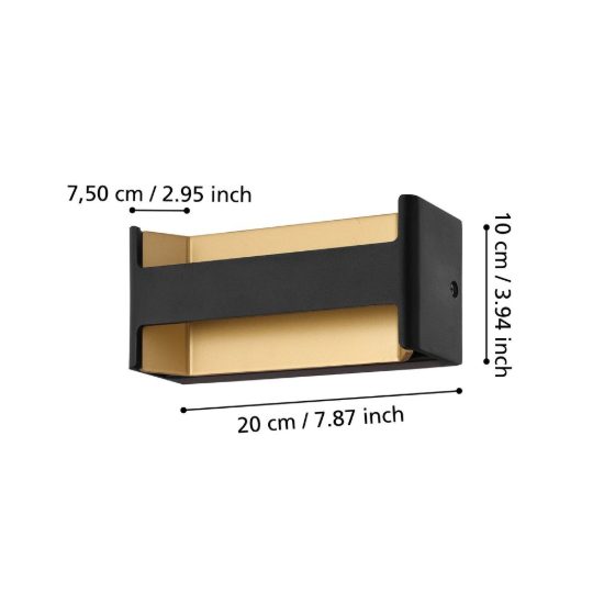 Eglo feloniche applique led 10w 3000k 22cm per camera da letto moderna nera e oro