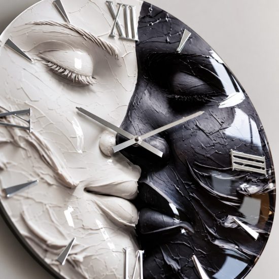 Grande orologio rotondo da parete due volti effetto resina 100cm