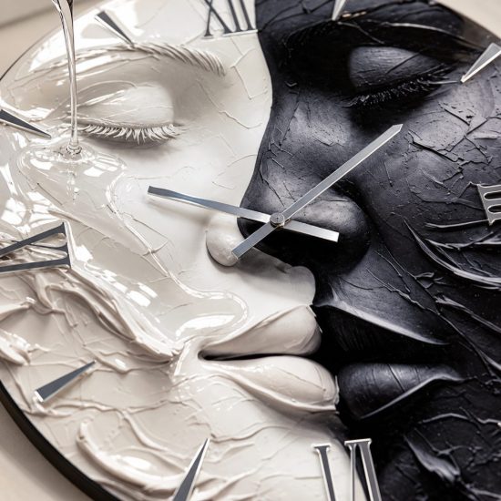 Orologio rotondo da parete due volti resina dettagli argento 60cm