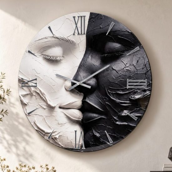 Grande orologio per parete rotondo in resina due volti dettagli argento lucido 80cm