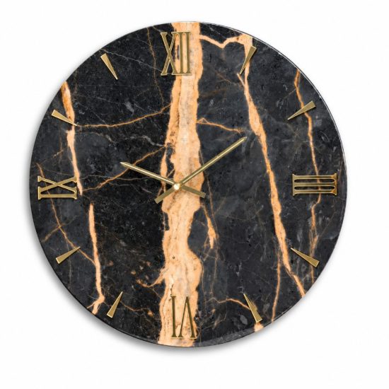 Orologio rotondo da parete resina effetto marmo nero dettagli oro lucido 40cm