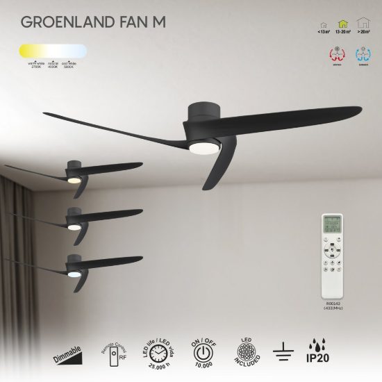 Ventilatore da soffitto nero con luce con telecomando led 20w cct 2700k 5000k dimmerabile