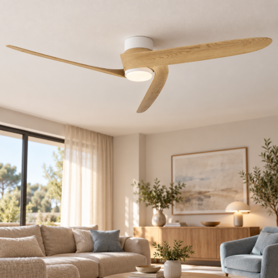 Ventilatore da soffitto bianco legno con luce con telecomando led 20w cct 2700k 5000k dimmerabile