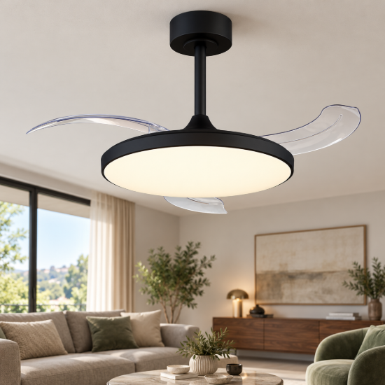 Ventilatore da soffitto nero con luce led 45w cct 2700k 5000k dimmerabile con telecomando