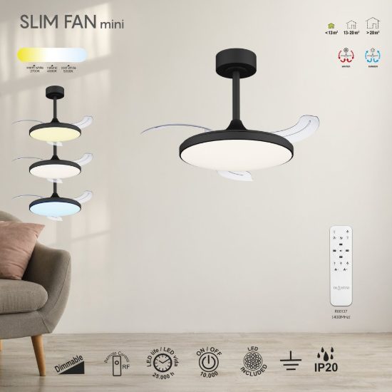 Ventilatore da soffitto nero con luce led 45w cct 2700k 5000k dimmerabile con telecomando