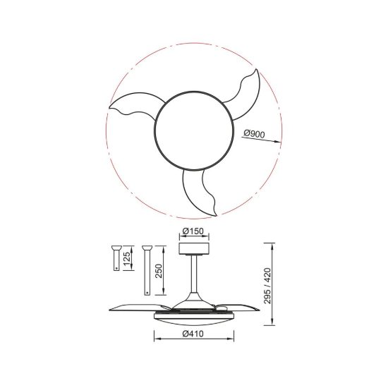 Ventilatore da soffitto nero con luce led 45w cct 2700k 5000k dimmerabile con telecomando
