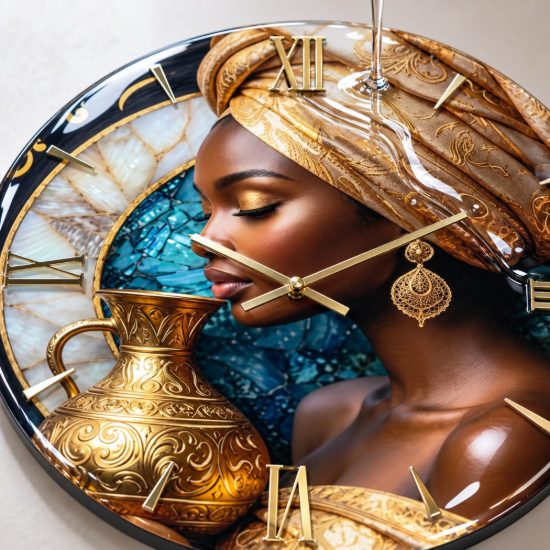 Orologio rotondo per parete in resina donna tribale dettagli oro lucido 40cm