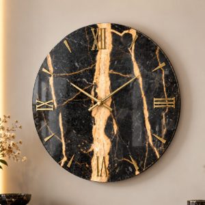 Grande orologio in resina rotondo da parete effetto marmo nero 100cm