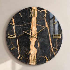 Orologio da parete resina effetto marmo rotondo dettagli oro lucido 80cm